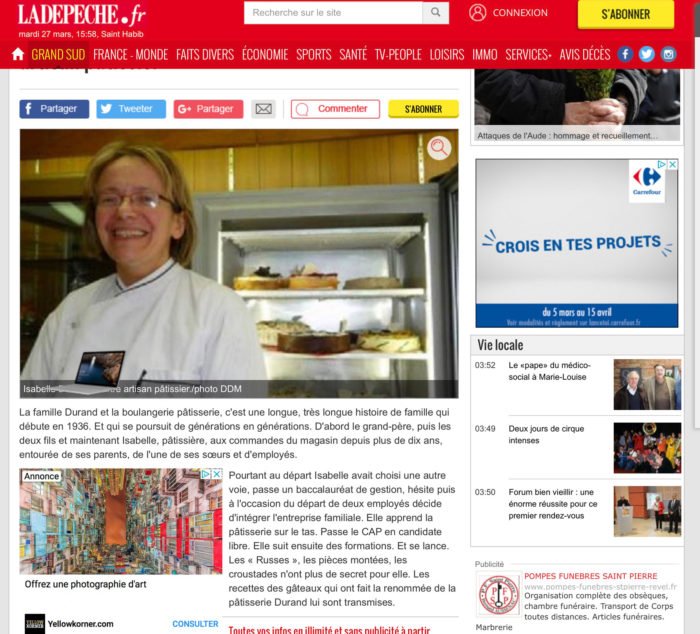 On parle de votre pâtisserie de Montastruc dans la journal Sud Ouest